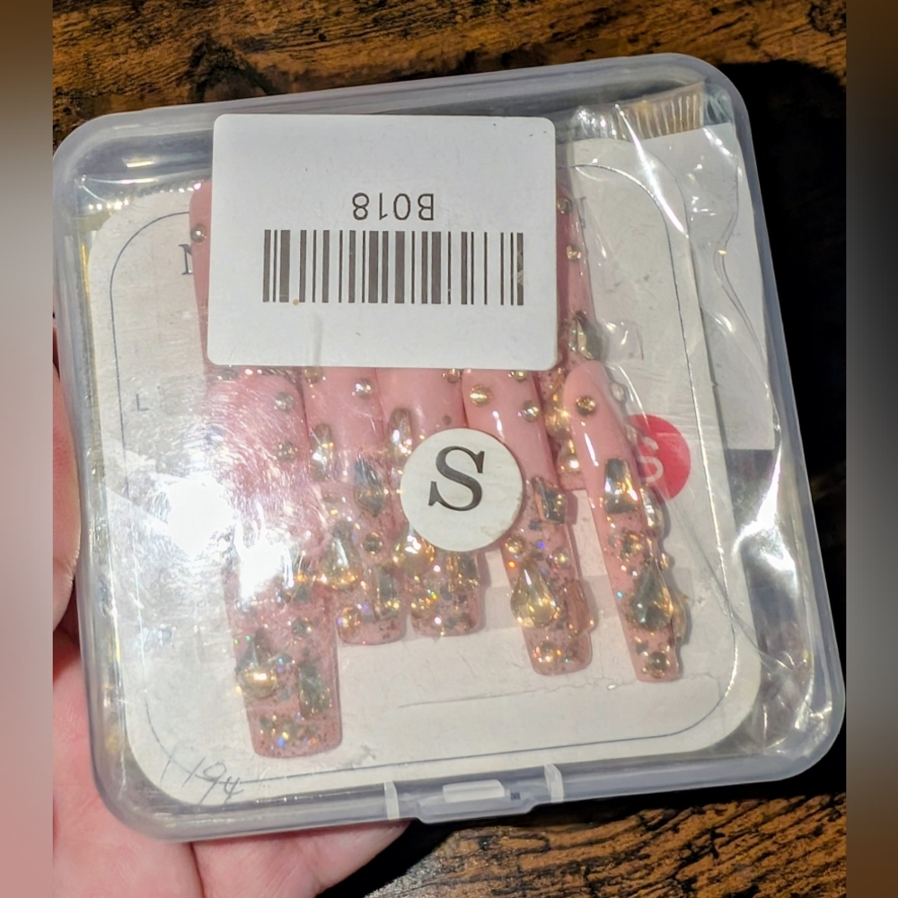 Pink and Gold Embellished False Nails Small NIB - Picture 2 of 3